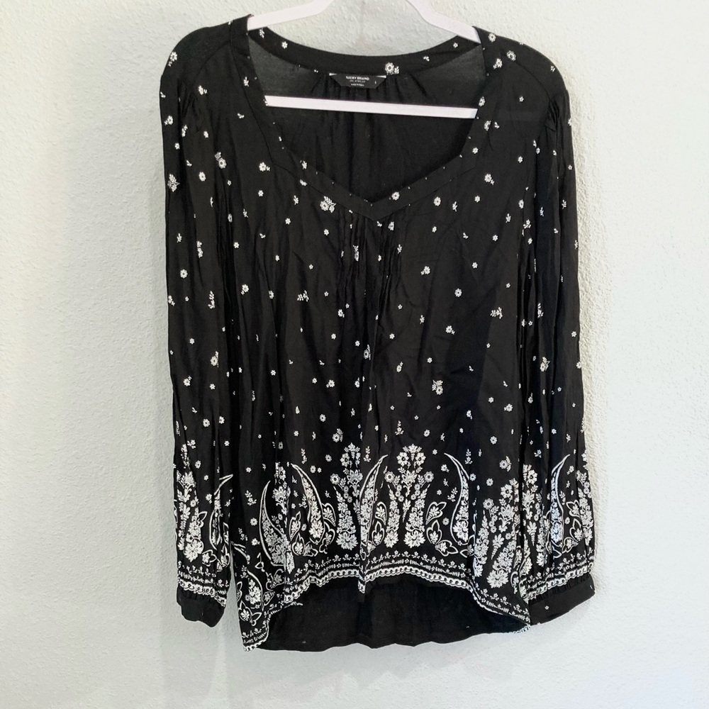 Lucky Brand Boho Floral Neutral Casual Western Long Sleeve Soft Top